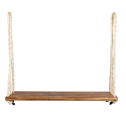 TOPMAX Patio Wooden Swing Chair, Hanging Porch Swing Bench with Cushion&Pillows, 10.8Ft Hemp Ropes for Garden,Backyard, Lawn,Natural