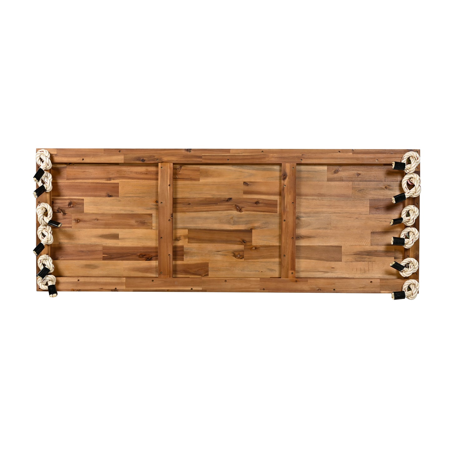 TOPMAX Patio Wooden Swing Chair, Hanging Porch Swing Bench with Cushion&Pillows, 10.8Ft Hemp Ropes for Garden,Backyard, Lawn,Natural