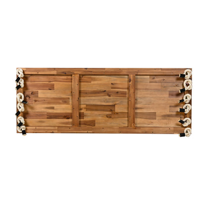 TOPMAX Patio Wooden Swing Chair, Hanging Porch Swing Bench with Cushion&Pillows, 10.8Ft Hemp Ropes for Garden,Backyard, Lawn,Natural