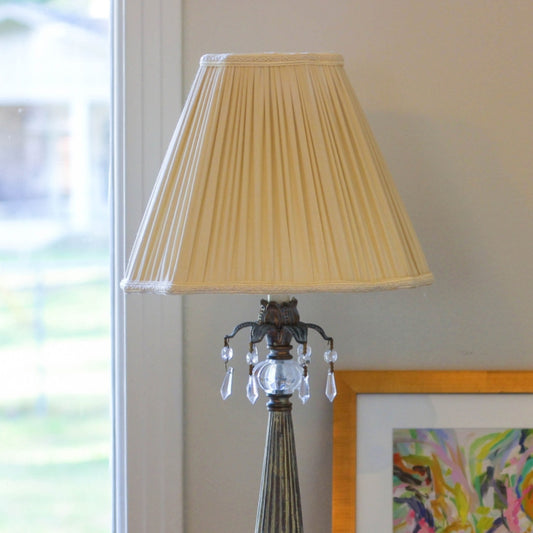 Inverted Corners Fancy Square Pleated Softback Lampshade with Washer Fitter, Taupe Color Natural Fabric Lampshade for Table Lamps, 5" Top x 12" Bottom x 9" Height