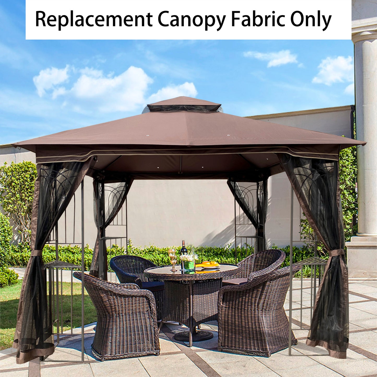 10x10 Ft Patio Double Roof Gazebo Replacement Canopy Top Fabric,Brown