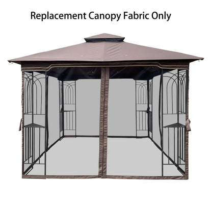 10x10 Ft Patio Double Roof Gazebo Replacement Canopy Top Fabric,Brown
