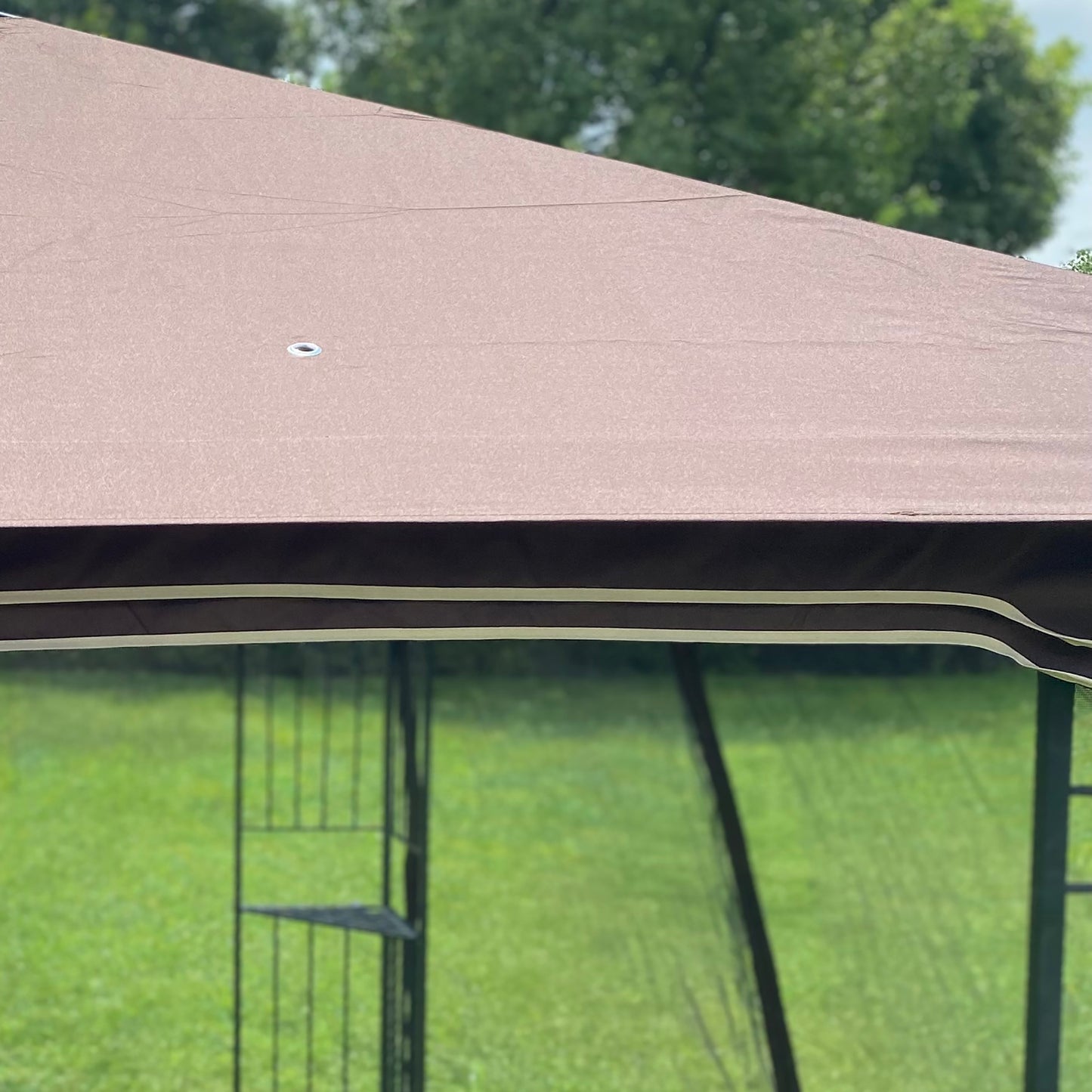 10x10 Ft Patio Double Roof Gazebo Replacement Canopy Top Fabric,Brown