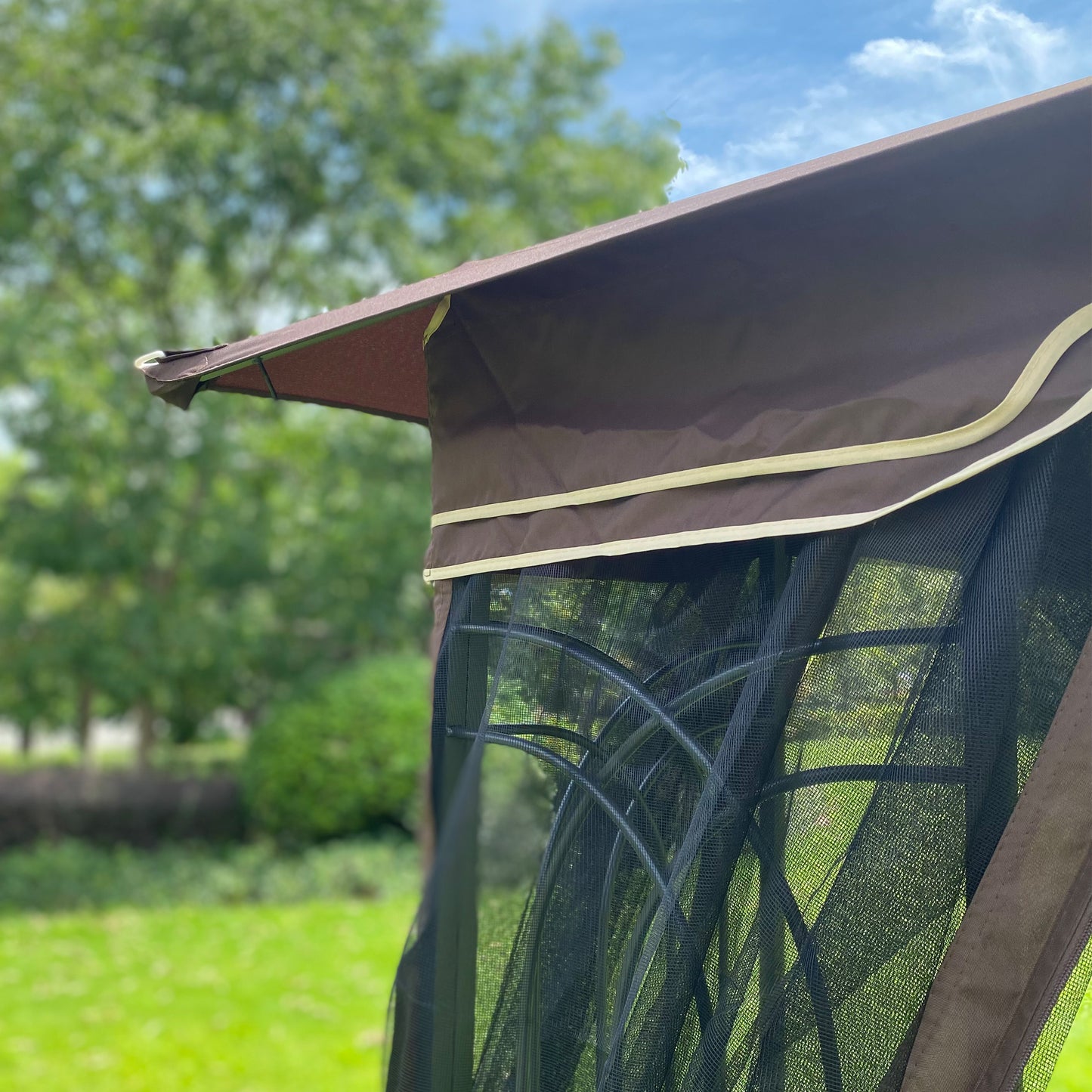 10x10 Ft Patio Double Roof Gazebo Replacement Canopy Top Fabric,Brown