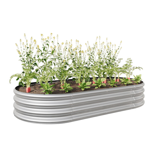 Raised Garden Bed Outdoor, Oval Large Metal Raised Planter Bed for for Plants, Vegetables, and Flowers - Silver