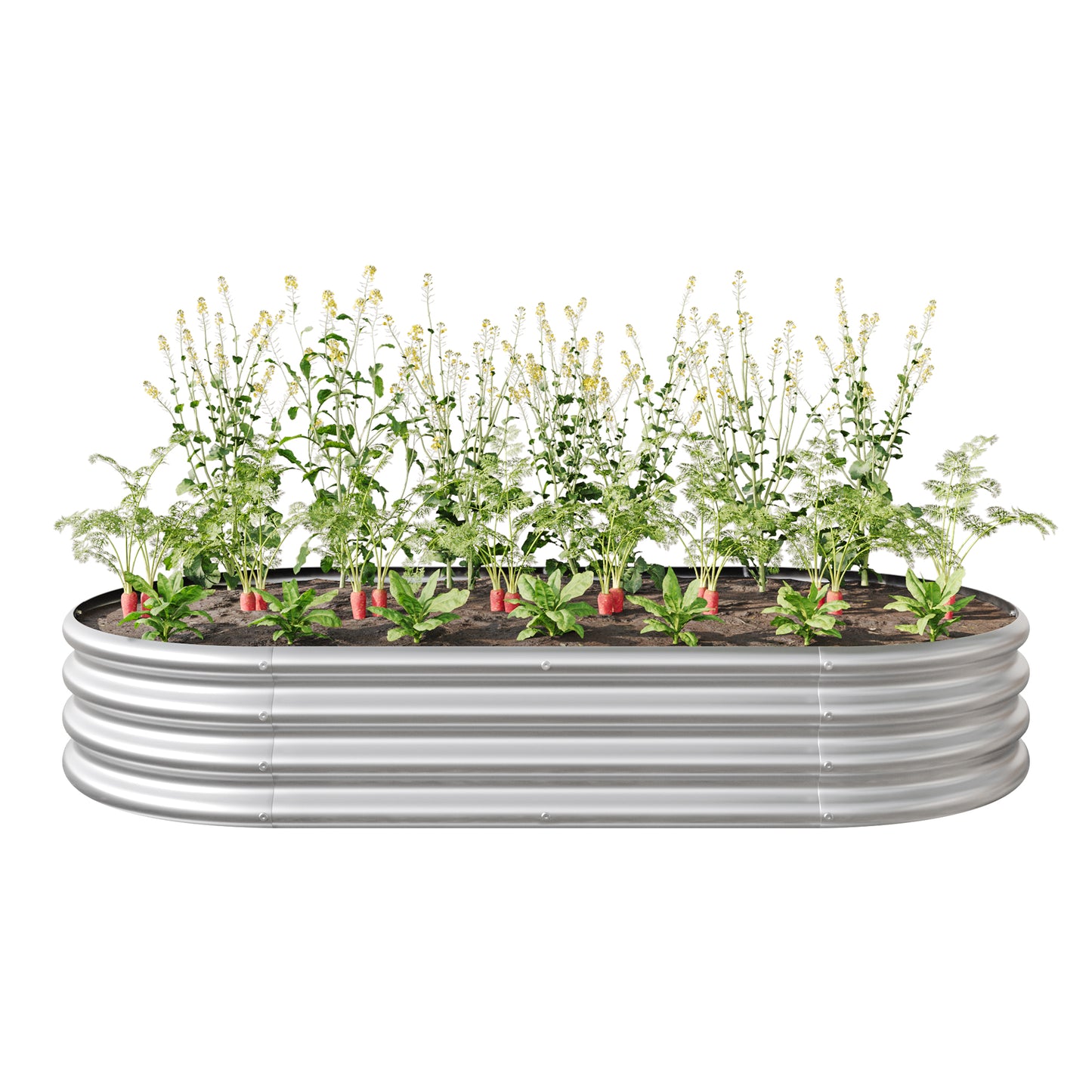 Raised Garden Bed Outdoor, Oval Large Metal Raised Planter Bed for for Plants, Vegetables, and Flowers - Silver
