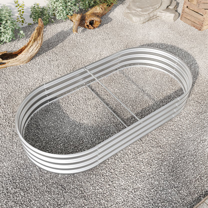 Raised Garden Bed Outdoor, Oval Large Metal Raised Planter Bed for for Plants, Vegetables, and Flowers - Silver