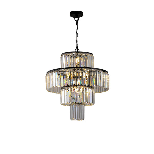 20" Modern Crystal Chandelier with Black Finish, 4-Tier Design for Dining Room or Living Room, Elegant Crystal Pendant Light Fixture (Bulb Not Included)