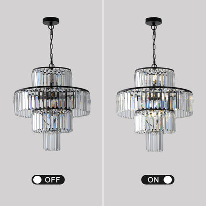 20" Modern Crystal Chandelier with Black Finish, 4-Tier Design for Dining Room or Living Room, Elegant Crystal Pendant Light Fixture (Bulb Not Included)