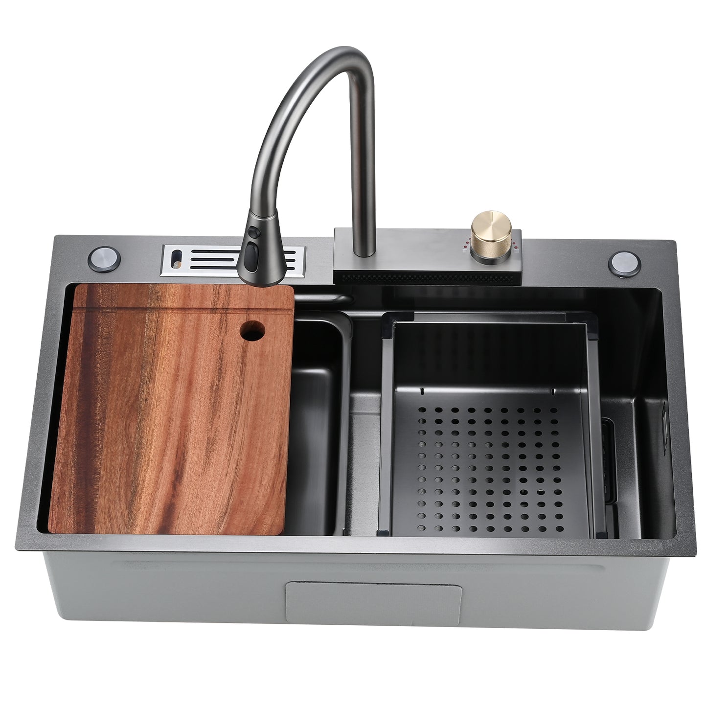 Kitchen Sink Flying rain Waterfall Kitchen Sink Set 30"x 18" 304 Stainless Steel Sink with Pull Down Faucet, and Accessories