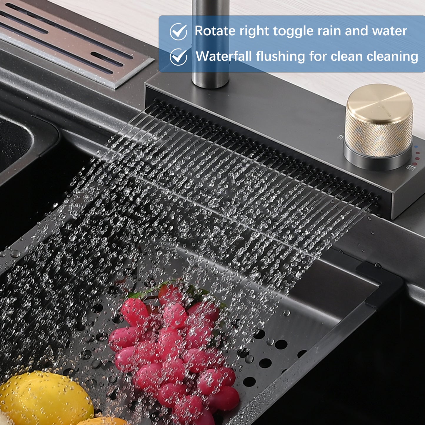 Kitchen Sink Flying rain Waterfall Kitchen Sink Set 30"x 18" 304 Stainless Steel Sink with Pull Down Faucet, and Accessories