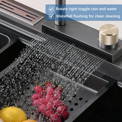 Kitchen Sink Flying rain Waterfall Kitchen Sink Set 30"x 18" 304 Stainless Steel Sink with Pull Down Faucet, and Accessories