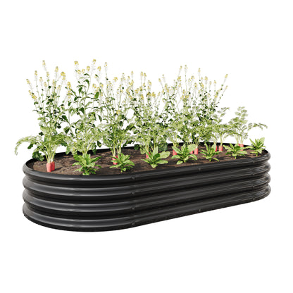 Raised Garden Bed Outdoor, Oval Large Metal Raised Planter Bed for for Plants, Vegetables, and Flowers - Black
