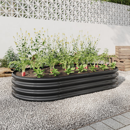 Raised Garden Bed Outdoor, Oval Large Metal Raised Planter Bed for for Plants, Vegetables, and Flowers - Black