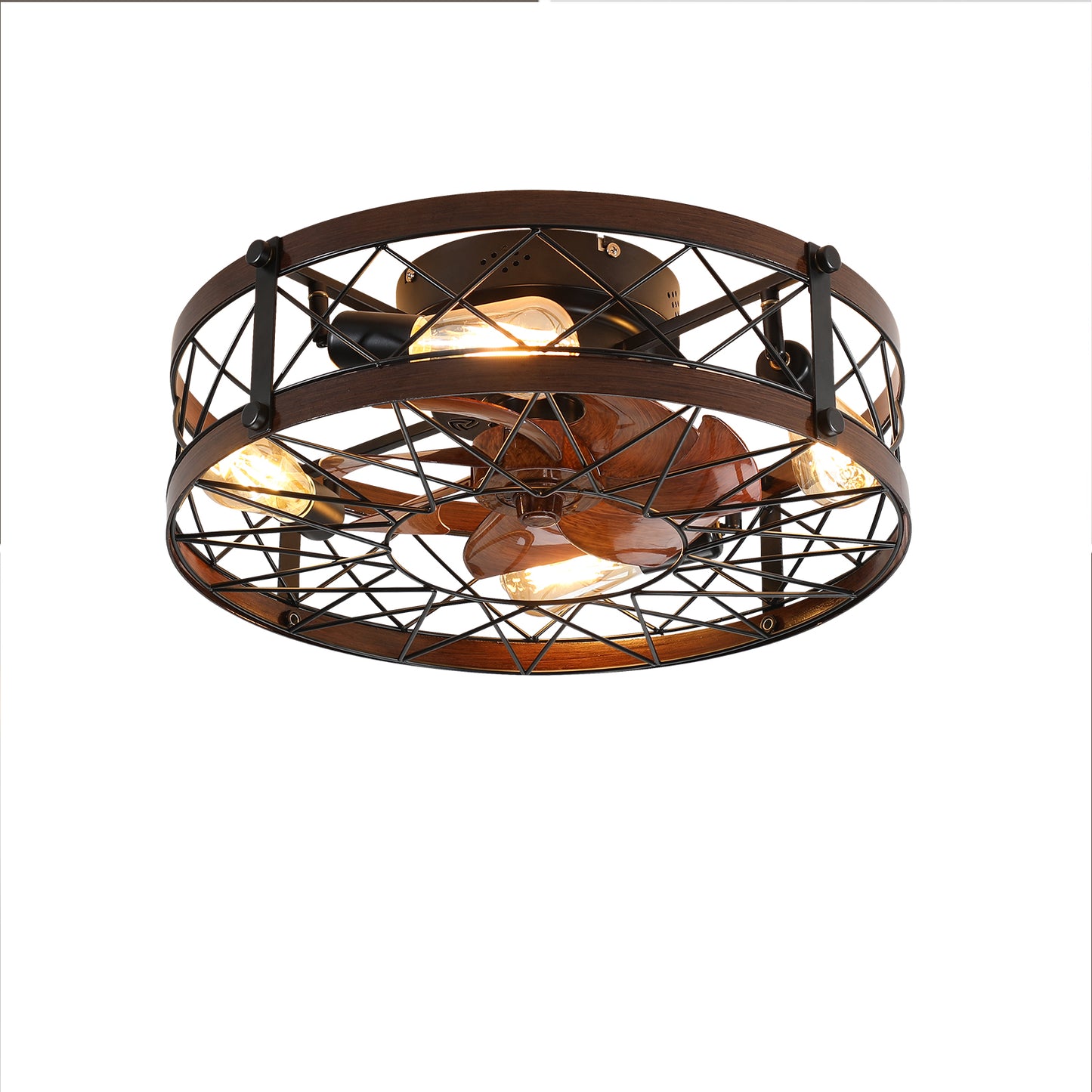 Caged Ceiling Fans with Lights Black, 20 inch Flush Mount Ceiling Fan Light, Farmhouse Small Ceiling Fan with Light Fixture, Reversible Fan for Bedroom(E26 Bulbs Included)