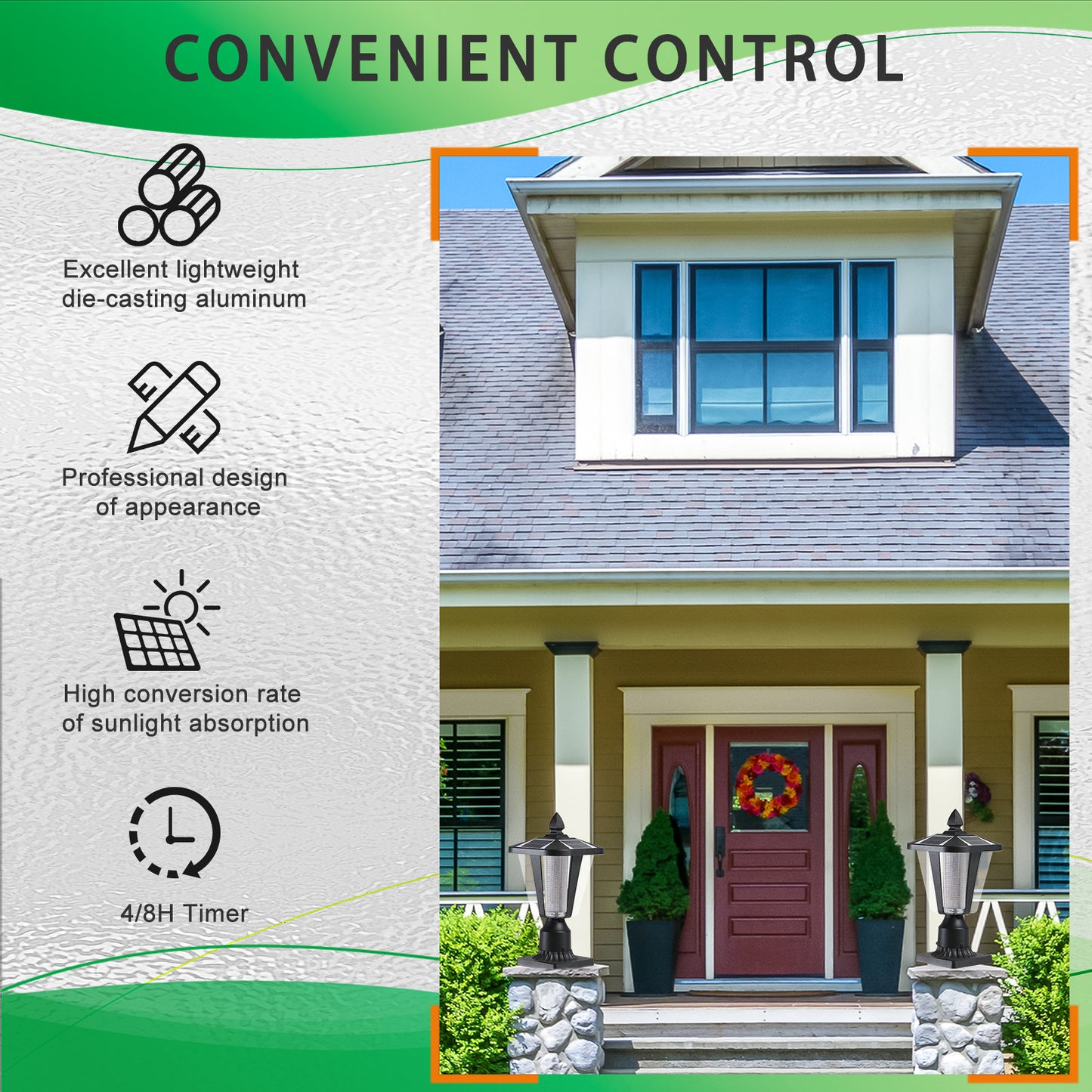 Solar Column Headlights With Dimmable LED1pack