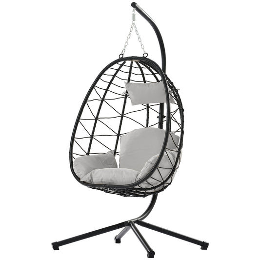 Egg Chair with Stand Indoor Outdoor Swing Chair Patio Wicker Hanging Egg Chair Hanging Basket Chair Hammock Chair with Stand for Bedroom Living Room Balcony