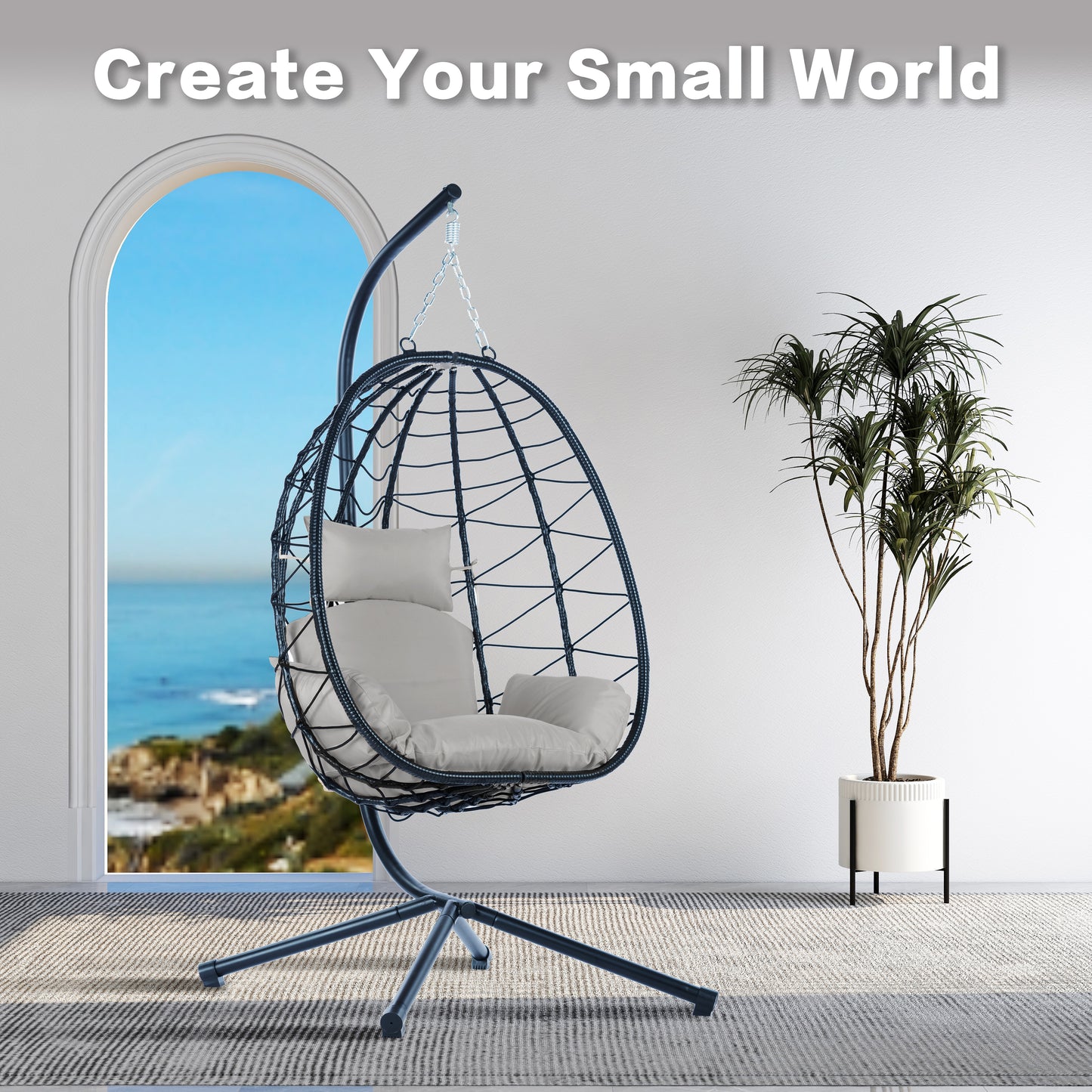 Egg Chair with Stand Indoor Outdoor Swing Chair Patio Wicker Hanging Egg Chair Hanging Basket Chair Hammock Chair with Stand for Bedroom Living Room Balcony