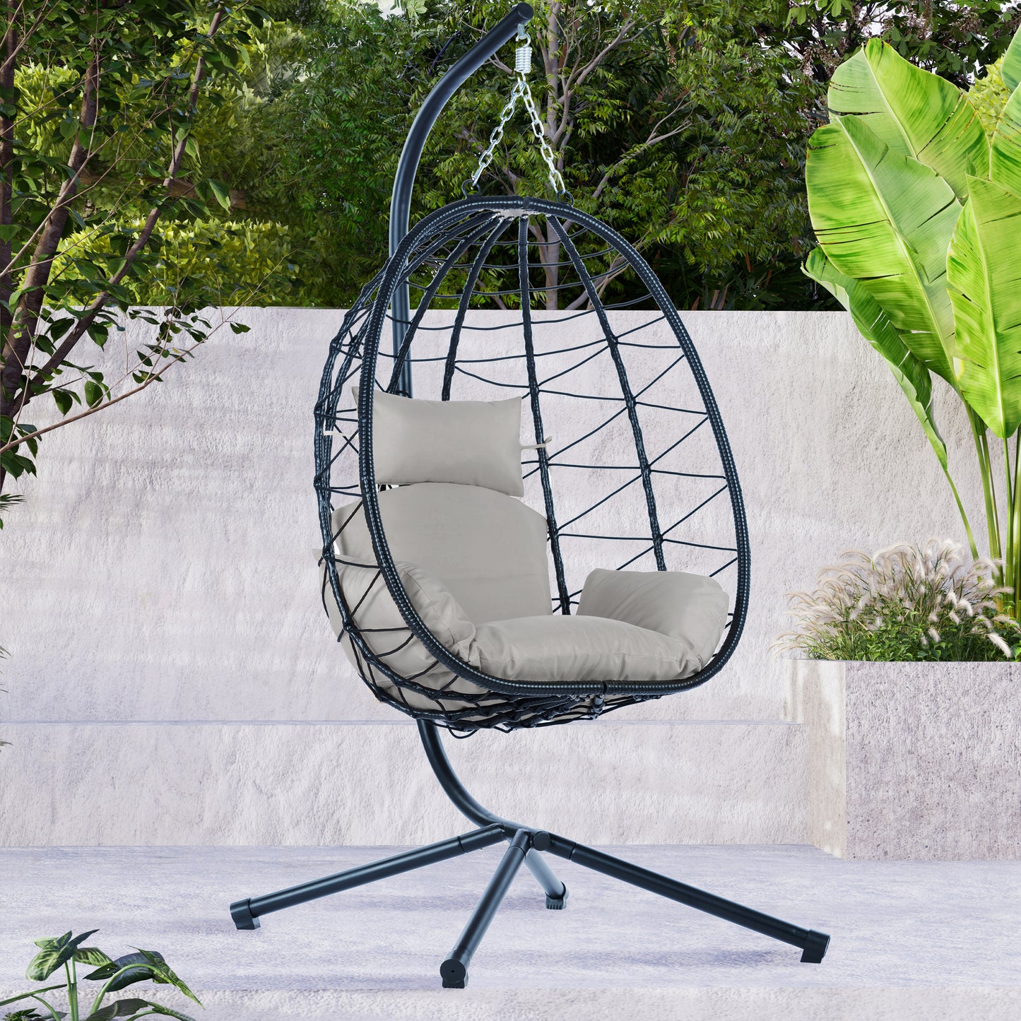 Egg Chair with Stand Indoor Outdoor Swing Chair Patio Wicker Hanging Egg Chair Hanging Basket Chair Hammock Chair with Stand for Bedroom Living Room Balcony