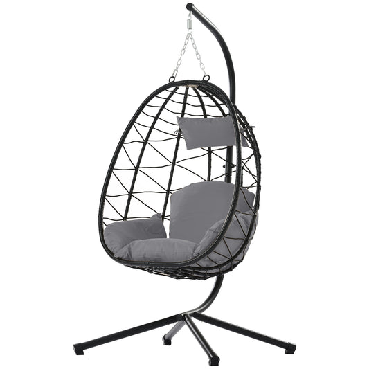 Egg Chair with Stand Indoor Outdoor Swing Chair Patio Wicker Hanging Egg Chair Hanging Basket Chair Hammock Chair with Stand for Bedroom Living Room Balcony