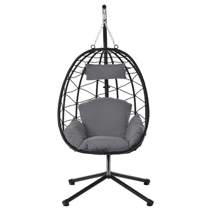 Egg Chair with Stand Indoor Outdoor Swing Chair Patio Wicker Hanging Egg Chair Hanging Basket Chair Hammock Chair with Stand for Bedroom Living Room Balcony