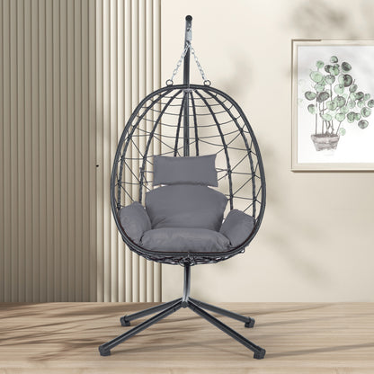 Egg Chair with Stand Indoor Outdoor Swing Chair Patio Wicker Hanging Egg Chair Hanging Basket Chair Hammock Chair with Stand for Bedroom Living Room Balcony