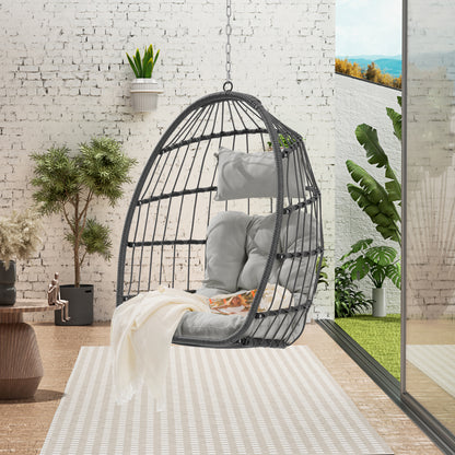 Outdoor Garden Rattan Egg Swing Chair Hanging Chair Wood