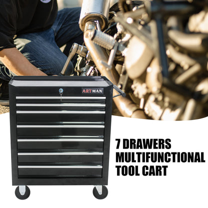 7 DRAWERS MULTIFUNCTIONAL TOOL CART WITH WHEELS-BLACK