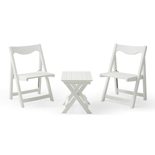 Foldable Small Table and Chair Set with 2 Chairs and Rectangular Table White