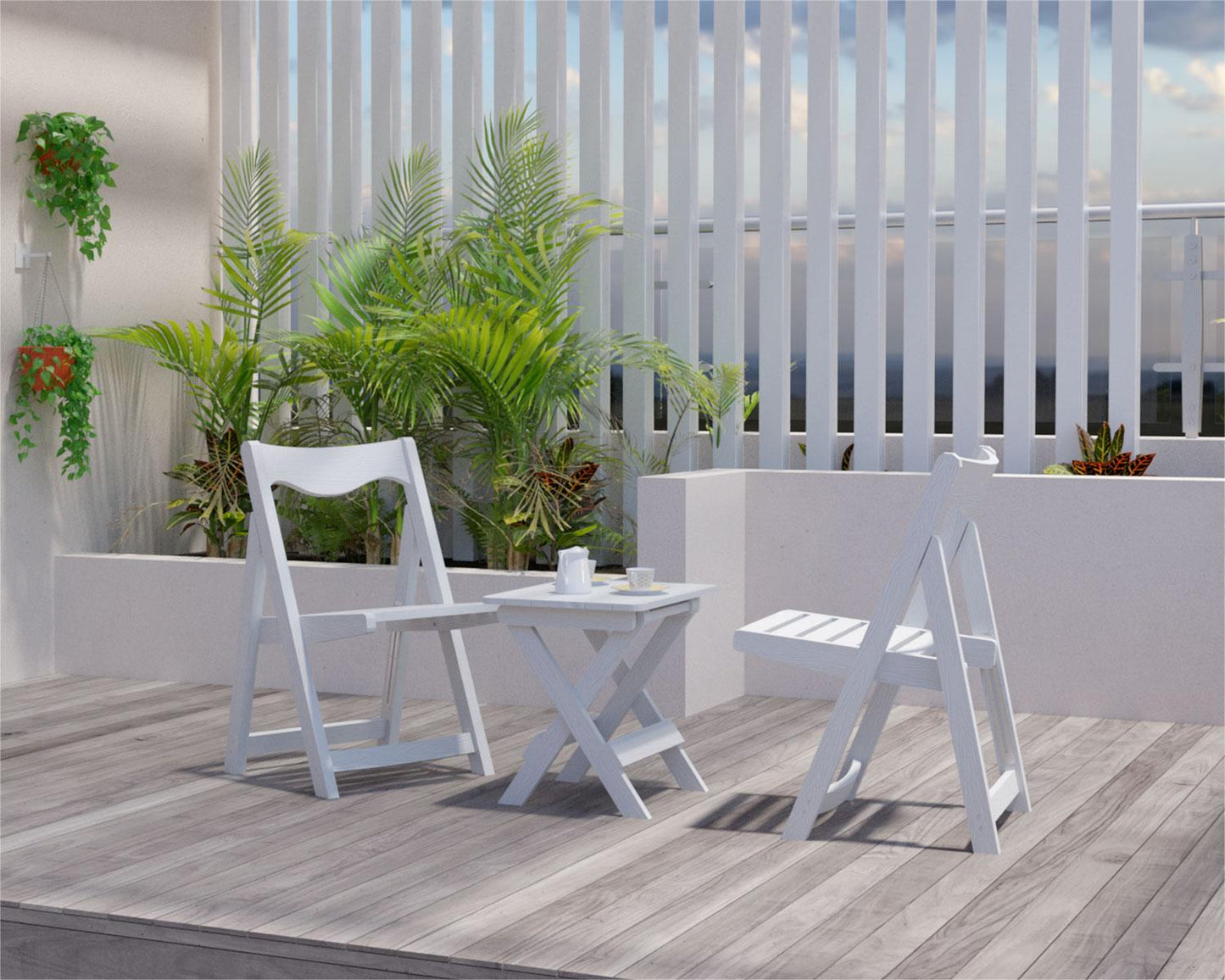 Foldable Small Table and Chair Set with 2 Chairs and Rectangular Table White