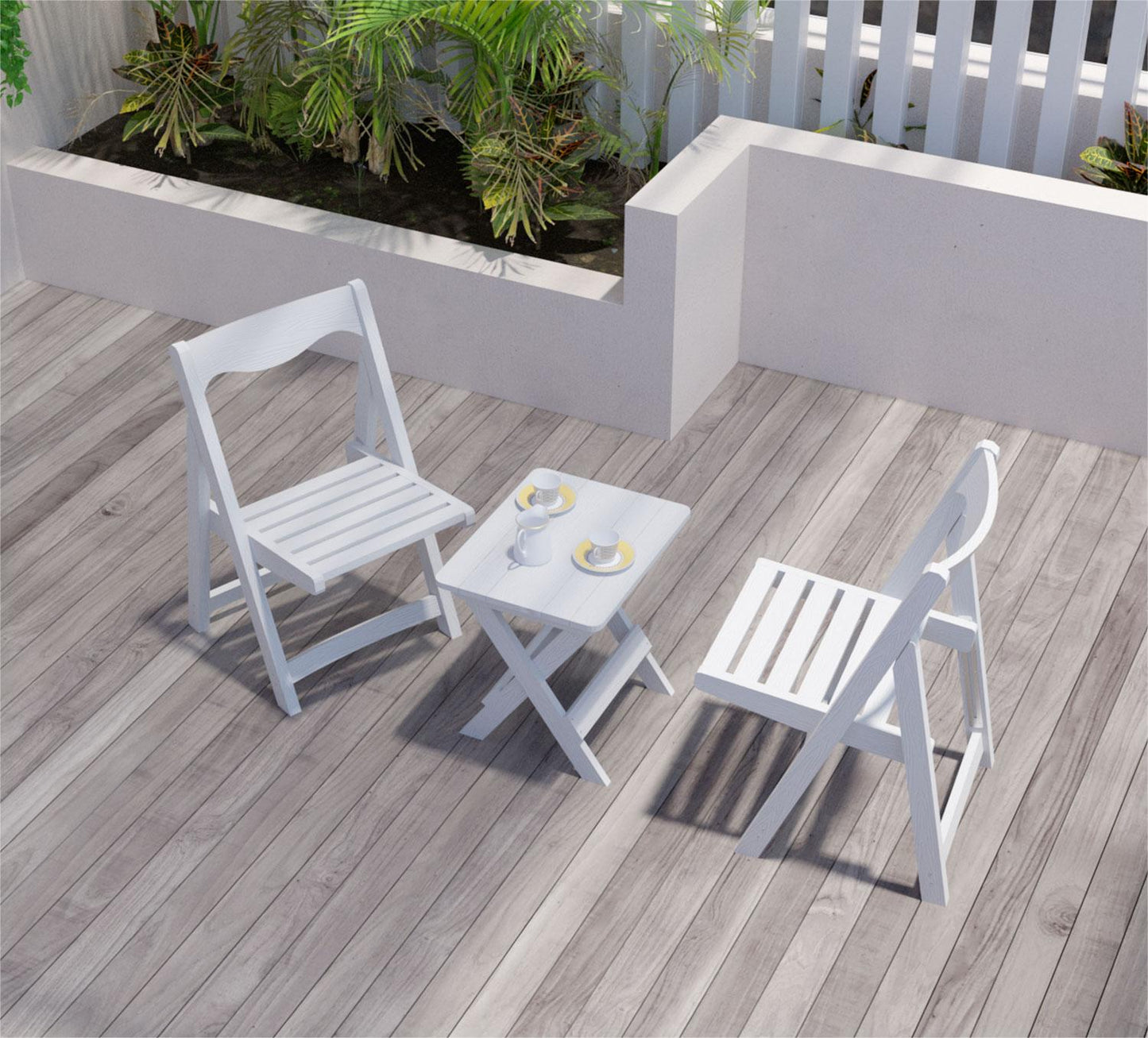 Foldable Small Table and Chair Set with 2 Chairs and Rectangular Table White