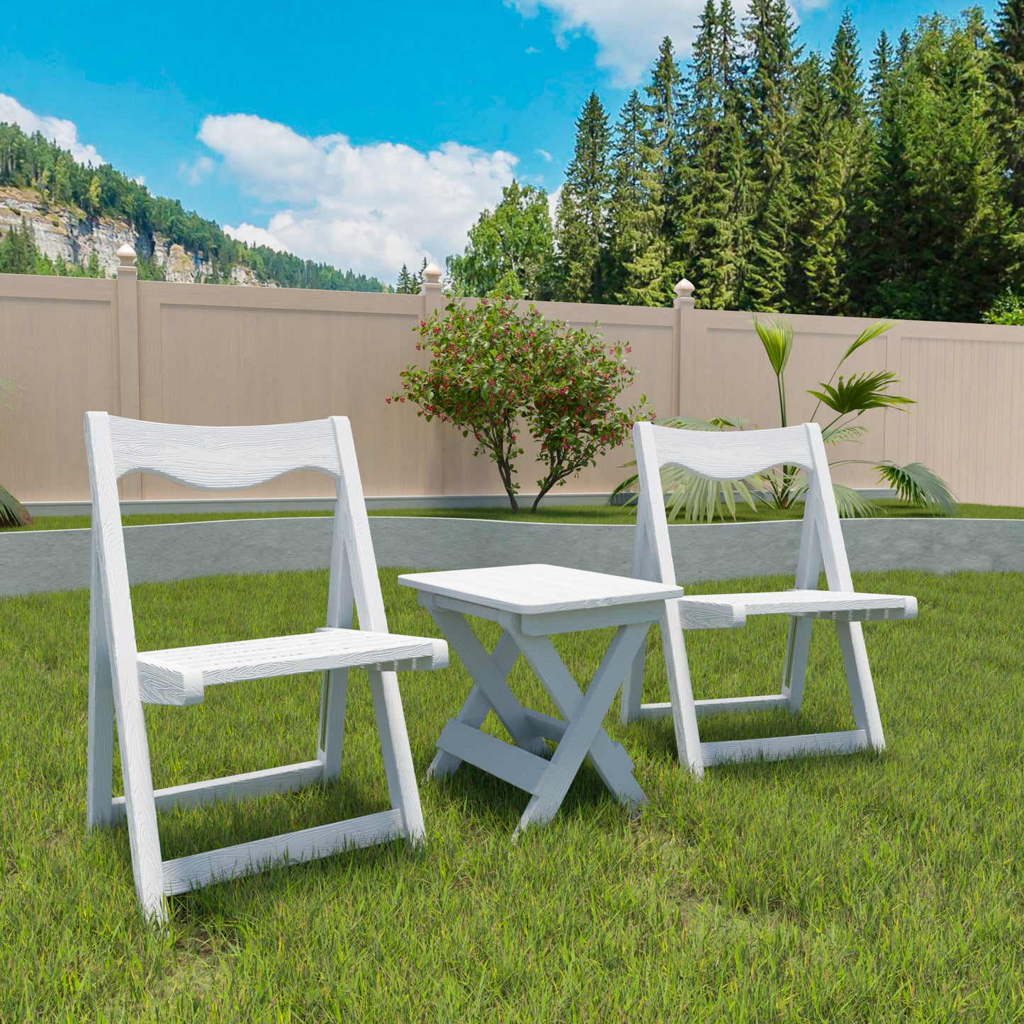Foldable Small Table and Chair Set with 2 Chairs and Rectangular Table White