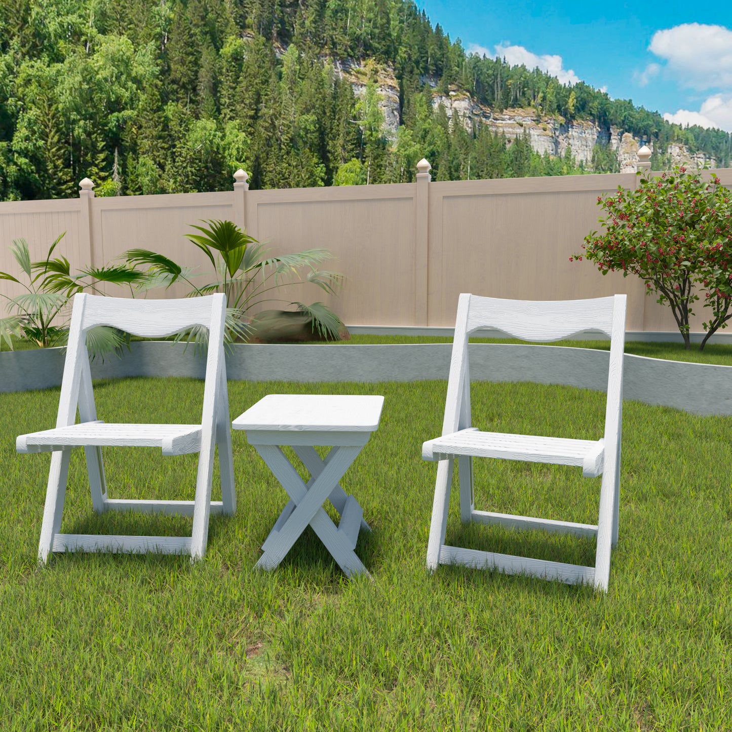 Foldable Small Table and Chair Set with 2 Chairs and Rectangular Table White