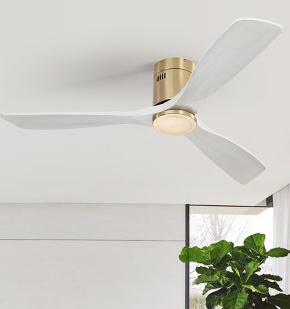 52 Inch Low Profile Ceiling Fan DC 3 Solid Wood Fan Blade Noiseless Reversible Motor Remote Control Without Light