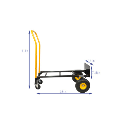 HT1006BK-YL Hand Truck Dual Purpose 2 Wheel Dolly Cart and 4 Wheel Push Cart with Swivel Wheels 330 Lbs Capacity Heavy Duty Platform Cart for Moving/Warehouse/Garden/Grocery
