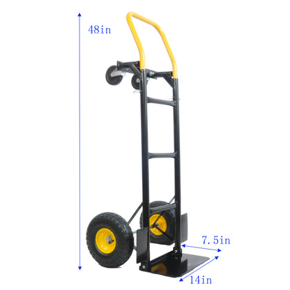 HT1006BK-YL Hand Truck Dual Purpose 2 Wheel Dolly Cart and 4 Wheel Push Cart with Swivel Wheels 330 Lbs Capacity Heavy Duty Platform Cart for Moving/Warehouse/Garden/Grocery