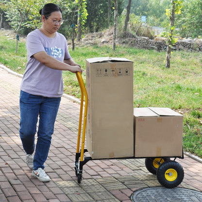 HT1006BK-YL Hand Truck Dual Purpose 2 Wheel Dolly Cart and 4 Wheel Push Cart with Swivel Wheels 330 Lbs Capacity Heavy Duty Platform Cart for Moving/Warehouse/Garden/Grocery