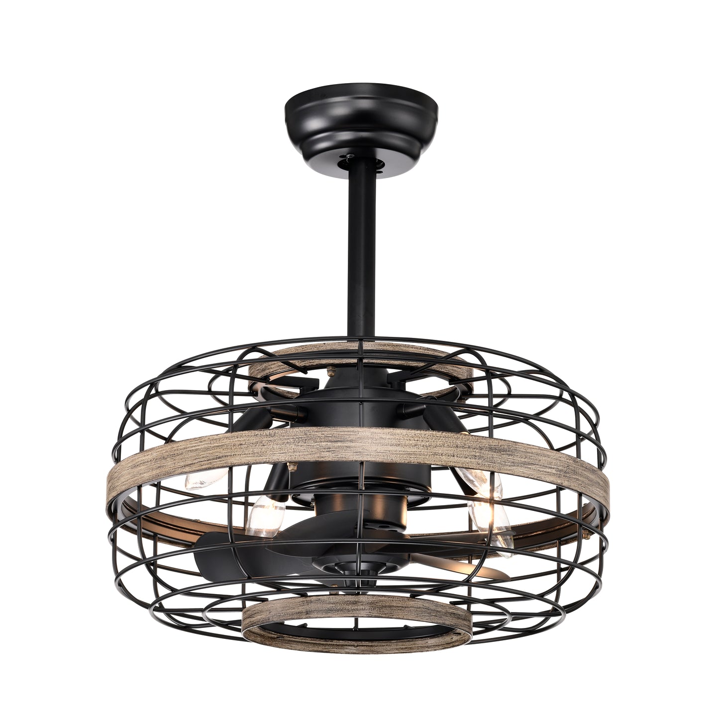 18'' Farmhouse Ceiling Fans Light - Caged Ceiling Fan with Remote Control (3-Speeds Adjustable), Wood Rustic Enclosed Reversible Ceiling Fans for Bedroom , Living Room, Kitchen.