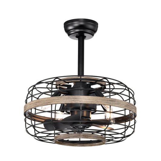 18'' Farmhouse Ceiling Fans Light - Caged Ceiling Fan with Remote Control (3-Speeds Adjustable), Wood Rustic Enclosed Reversible Ceiling Fans for Bedroom , Living Room, Kitchen.