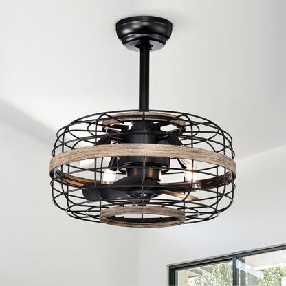 18'' Farmhouse Ceiling Fans Light - Caged Ceiling Fan with Remote Control (3-Speeds Adjustable), Wood Rustic Enclosed Reversible Ceiling Fans for Bedroom , Living Room, Kitchen.