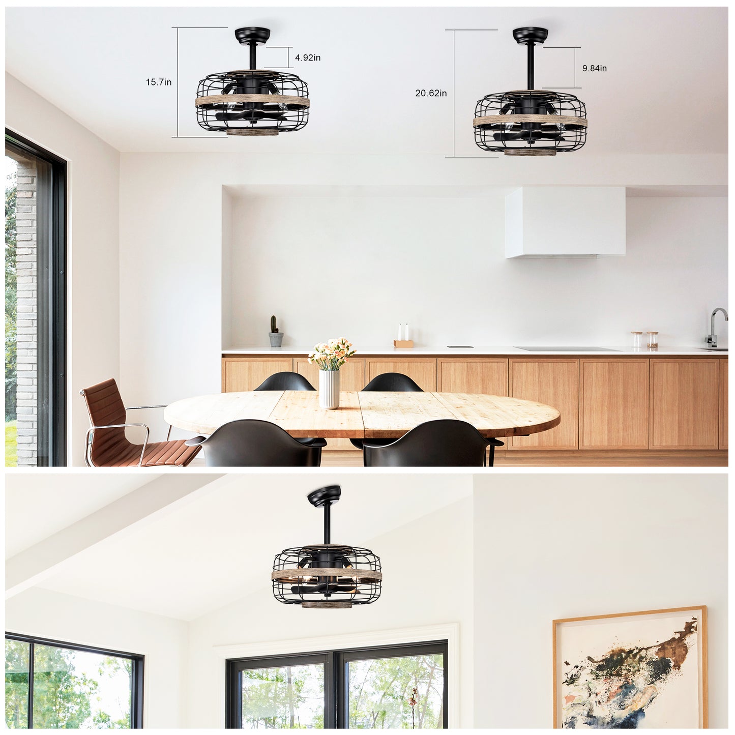 18'' Farmhouse Ceiling Fans Light - Caged Ceiling Fan with Remote Control (3-Speeds Adjustable), Wood Rustic Enclosed Reversible Ceiling Fans for Bedroom , Living Room, Kitchen.