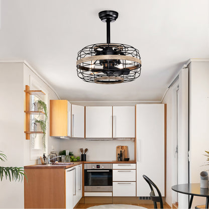 18'' Farmhouse Ceiling Fans Light - Caged Ceiling Fan with Remote Control (3-Speeds Adjustable), Wood Rustic Enclosed Reversible Ceiling Fans for Bedroom , Living Room, Kitchen.