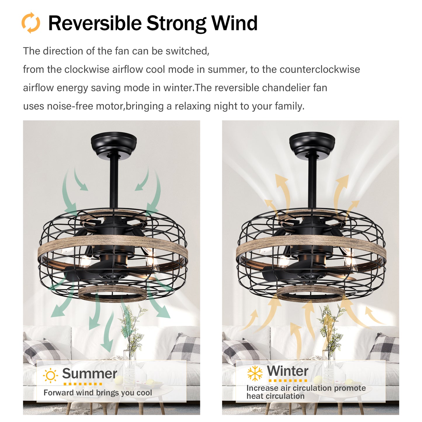 18'' Farmhouse Ceiling Fans Light - Caged Ceiling Fan with Remote Control (3-Speeds Adjustable), Wood Rustic Enclosed Reversible Ceiling Fans for Bedroom , Living Room, Kitchen.
