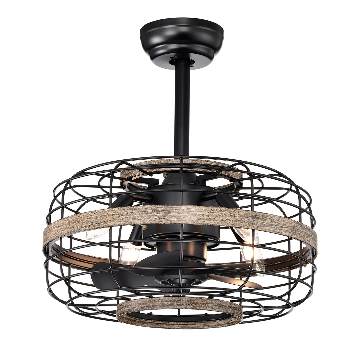 18'' Farmhouse Ceiling Fans Light - Caged Ceiling Fan with Remote Control (3-Speeds Adjustable), Wood Rustic Enclosed Reversible Ceiling Fans for Bedroom , Living Room, Kitchen.