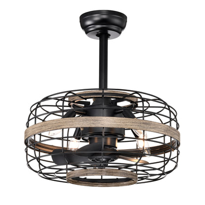 18'' Farmhouse Ceiling Fans Light - Caged Ceiling Fan with Remote Control (3-Speeds Adjustable), Wood Rustic Enclosed Reversible Ceiling Fans for Bedroom , Living Room, Kitchen.