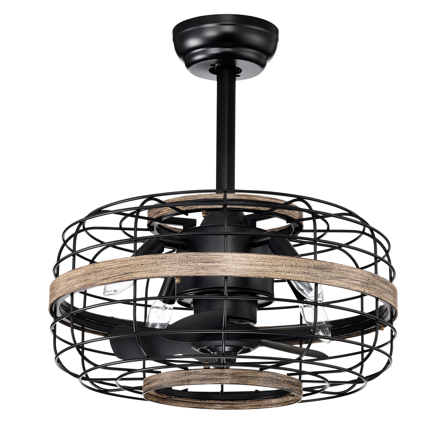18'' Farmhouse Ceiling Fans Light - Caged Ceiling Fan with Remote Control (3-Speeds Adjustable), Wood Rustic Enclosed Reversible Ceiling Fans for Bedroom , Living Room, Kitchen.
