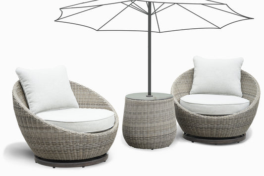 Outdoor Set - Swivel Woven Chairs, Side Table - All-Weather Resin Wicker, Powder-Coated Aluminum, Fully Assembled