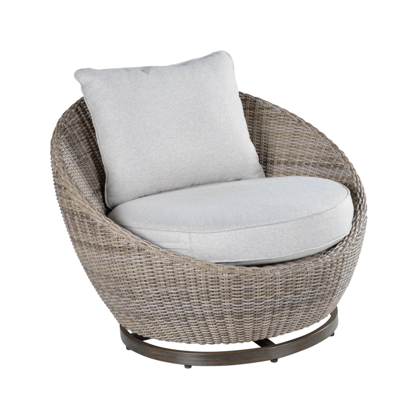 Outdoor Set - Swivel Woven Chairs, Side Table - All-Weather Resin Wicker, Powder-Coated Aluminum, Fully Assembled