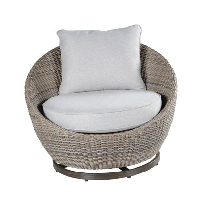 Outdoor Set - Swivel Woven Chairs, Side Table - All-Weather Resin Wicker, Powder-Coated Aluminum, Fully Assembled