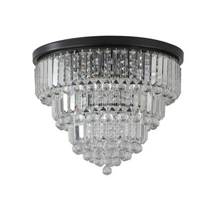 20" Luxury Crystal Flush Mount Ceiling Light with Black Finish – Elegant 6-Light Chandelier for Living Room, Dining Room, or Bedroom (Bulb Not Included)